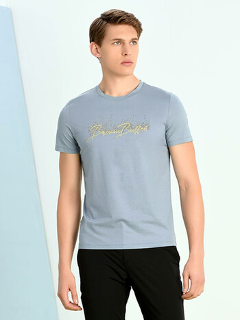 buffel/布兰施春夏款男士圆领t恤衫短袖日常休闲潮流男装 灰绿色 l