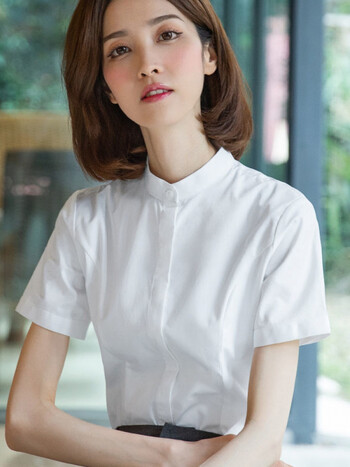 春秋款立领职业白衬衫女时尚长袖夏季工作服气质衬衣正装白色立领m95