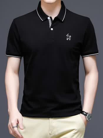 男装夏季新款男士翻领t恤商务休闲短袖纯色中青年男士短袖t恤黑色xxl