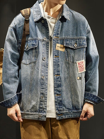 嘉瑞泰牛仔外套男宽松春秋季休闲工装夹克男士潮流秋冬季外衣男生牛仔