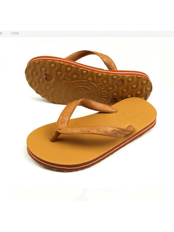 款老式男女防滑耐磨越南橡胶夹脚人字拖沙滩凉鞋星马牌黄色95号3637码