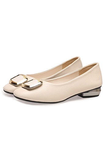 大东dusto平底单鞋女2023年夏新款浅口软底豆豆鞋软皮女士圆头瓢鞋米