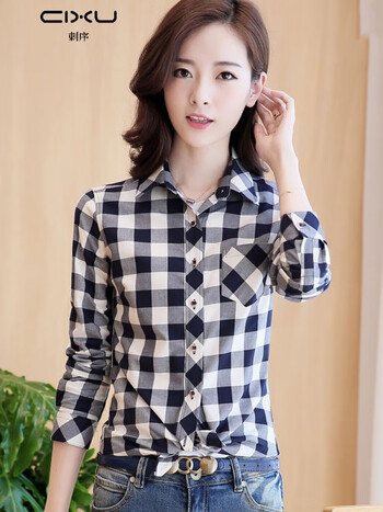 cixu设计师品牌女装纯棉格子衬衫女长袖休闲2022春秋季夏小清新韩版