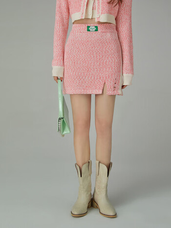 开叉半身裙女新品【沈梦瑶同款】春季甜辣百搭显瘦破洞短裙子 粉色 s