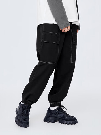 裤男潮流明线工装裤2022秋季宽松慢跑风束脚裤显瘦109522127116黑色m