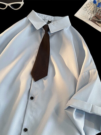 肆缄领带短袖衬衫男冰丝夏季情侣班服学院风dk制服高中生西装内搭衬衣