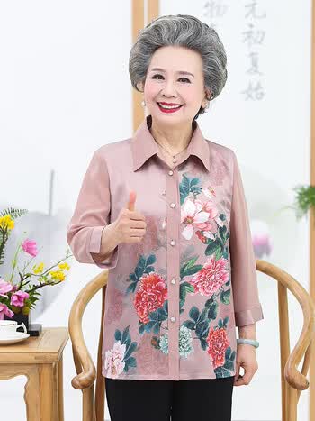窈玥raounruo奶奶夏装雪纺衬衫中老年人春秋女装妈妈60岁70老太太衬衣