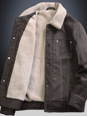 卡思图鲨鱼2022冬季男士棉衣加厚加绒棉袄工装翻领宽松大码男装麂皮夹