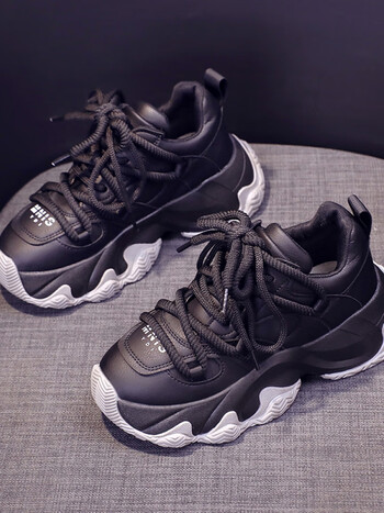 今年流行鞋子新款秋百搭显脚小老爹鞋女松糕厚底小个子运动鞋黑色35