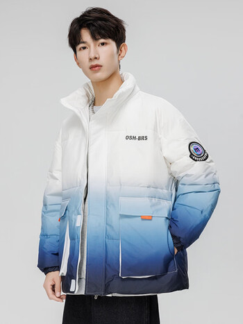 官方旗舰店冬季渐变羽绒服男短款工装加厚保暖白鸭绒防寒服蓝色l