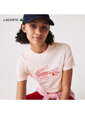 【商场同款】lacoste法国鳄鱼女装22春季新款鳄鱼纹印花简约圆领短袖
