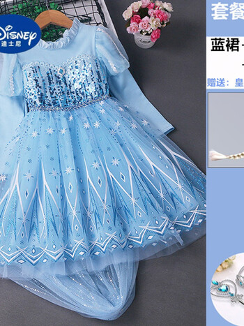 冰雪奇缘爱莎公主裙女童纯棉连衣裙春秋新款爱沙儿童裙子艾莎春装蓝春