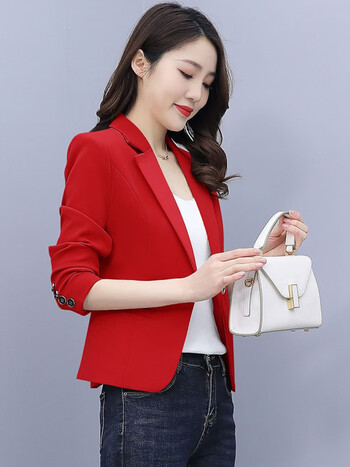 短款小个子上衣早春秋2022新款修身气质时尚西服商务正装职业装红色s