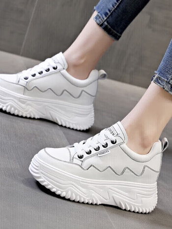 誉鲤小白鞋女厚底小个子增高鞋夏季新款百搭松糕底休闲单鞋潮白色34