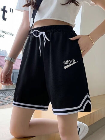 夏季短裤运动休闲学生韩版宽松高腰阔腿裤5分中裤中考 五分裤(黑色) m