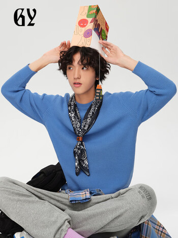gy针织衫男秋冬青年男士针织衫时尚休闲男士线衫蓝色95cm