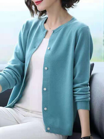 外穿毛衣秋装上衣女短款圆领百搭外套sn5552青色商城品质m建议95110斤