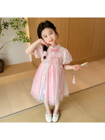 熊迪明汉服女童夏装连衣裙2024新款儿童中国风古装旗袍裙小女孩纱裙