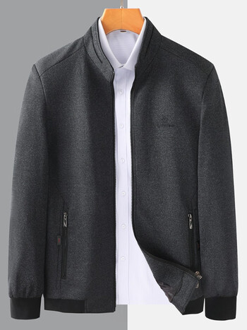 外套男秋季行政夹克衫中年立领休闲宽松中老年上衣加绒加厚男秋衣外套