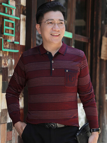 季量兔年本命年衣服爸爸秋装中年男士长袖t恤春秋薄款中老年人红色m