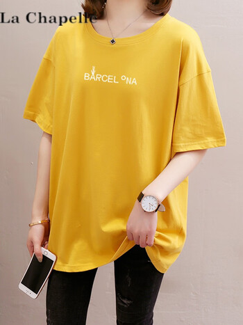 la chapelle sport短袖t恤女夏装韩版宽松显瘦遮肉纯棉中长款上衣服