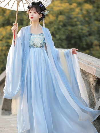 时慕语 唐制原创汉服女诃子裙中国风古装绿色广袖流仙裙超仙飘逸改良