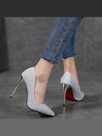 恒狮大码高跟鞋41一43女18岁成年礼银色水晶鞋2023年新款婚纱新娘婚鞋