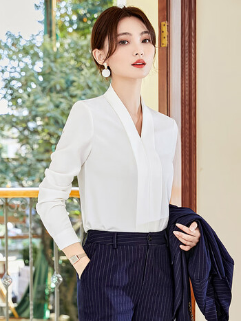 衬衫女时尚洋气气质设计感小众西装内搭长袖ol正装衬衣工作服藏青色