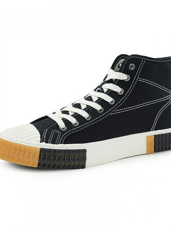 美特斯邦威帆布鞋男2021春季中性款拼色齿轮高帮硫化鞋 黑色 225mm