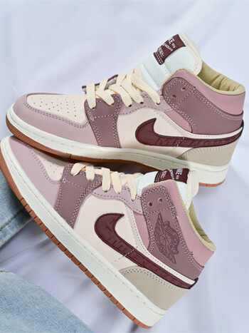 aj女鞋高帮黑白粉熊猫官网空军一号夏季aj1板鞋 aj高帮eg棕红 【偏大