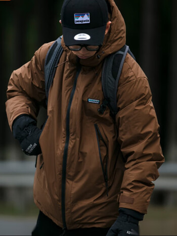 绣标羽绒服男冬装加厚保暖连帽羽绒服男防风御寒机能工装外套 卡其色