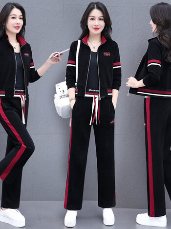 优衣库官方旗舰店休闲套装女春秋新款春季跑步运动服三件套黑色m