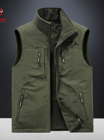 土拨鼠摇粒绒秋冬季新款马甲男立领加绒外套男双面穿户外运动背心军