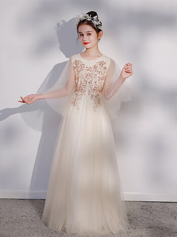 悸呓女童主持人礼服中国风儿童古筝演出服舞台钢琴表演服女孩公主裙