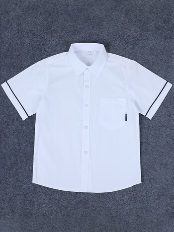 夏装男童短袖白衬衫学院风男孩袖口黑边半袖校服白衬衣小学生班服白色
