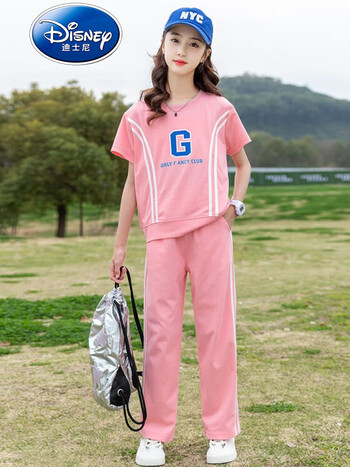 迪士尼(disney)品牌童装女童运动套装短袖长裤夏季两件套5-16岁女孩