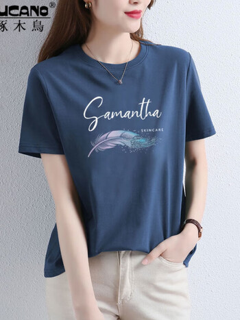 短袖宽松2023夏季新款韩版女士体恤洋气字母印花上衣雾霾蓝xl116125斤