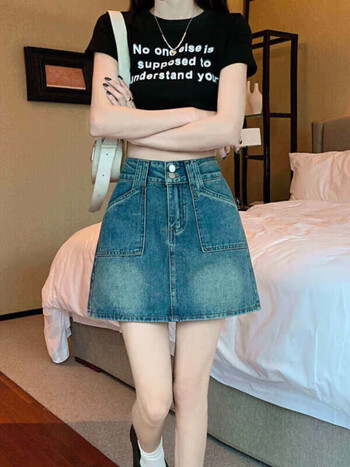 莫代尔牛仔半身裙女2024夏季新款复古高腰显瘦休闲百搭气质a字包臀