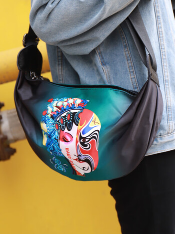 一抹异彩个性大单肩包牛津布轻便印花包包国潮时尚百搭女包中国风戏曲