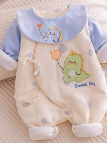 新生儿连体衣秋冬季婴儿夹棉衣加厚衣服初生宝宝护肚哈衣外穿棉服桔色
