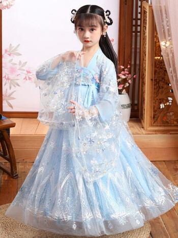 汉服女童春秋儿童古装超仙中国风襦裙洋气连衣裙唐装10岁女孩裙子