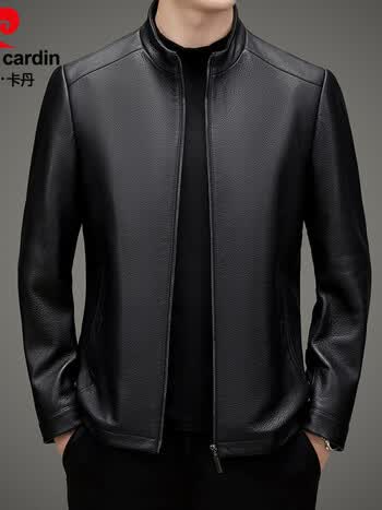 cardin)真皮皮衣男短款立领山羊皮外套2023新款春秋休闲皮夹克薄 黑色