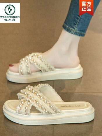 鞋靴>时尚女鞋>女士拖鞋>女士一字拖/十字拖>啄木鸟>啄木鸟凉拖鞋女夏