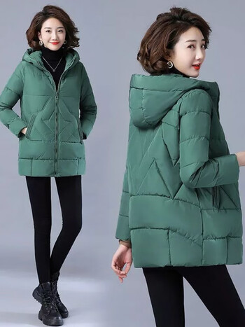 恒源祥羽绒棉服女中长款2023新款冬季韩版宽松大尺码棉衣洋气加厚棉袄