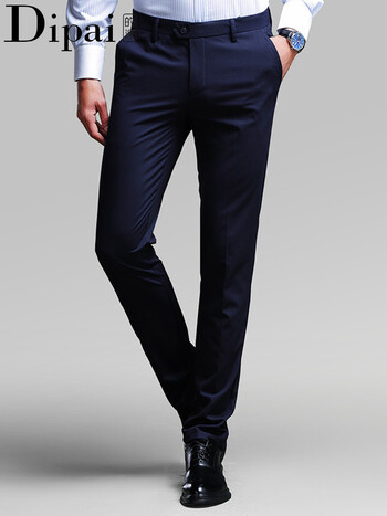 的派dipai夏季弹力西裤男士休闲裤子男黑色厚薄款修身直筒商务休闲