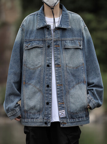 尺帛真维白斯春秋季新款牛仔外套男潮牌美式工装上衣痞帅宽松翻领夹克