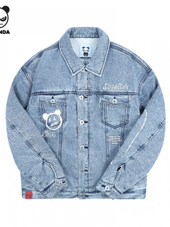 hipanda你好熊猫 外套中性款小头熊猫涂鸦满拼羊羔绒牛仔外套加绒秋冬