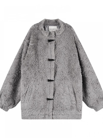 科顿杰斯em八月灰色外套女秋冬2023新款百搭复古毛绒软糯上衣灰色m