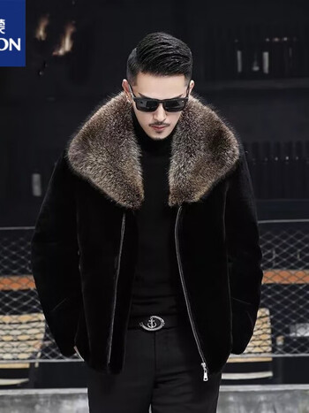 罗蒙(romon)貂皮大衣男新款防皮草皮毛一体水貂绒整貂貉子毛大毛领