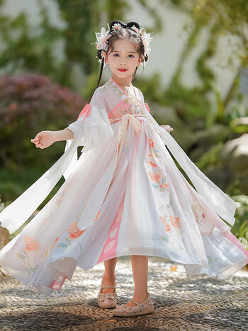 安妮优儿汉服女童夏装2023夏款儿童古装超仙唐装中国风女孩夏季古风